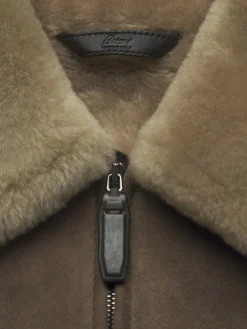 Taupe shearling shirt collar blouson