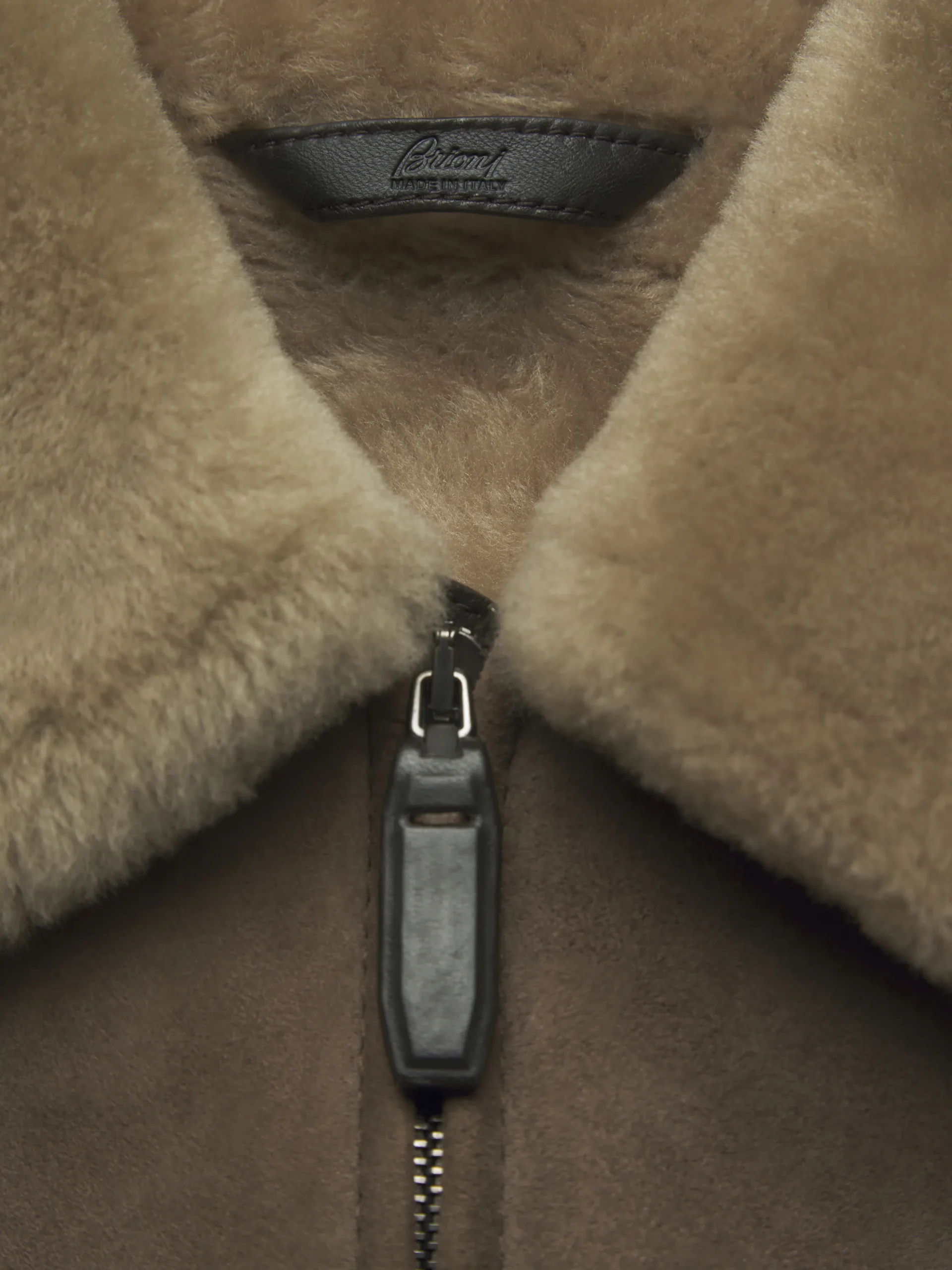 Taupe shearling shirt collar blouson