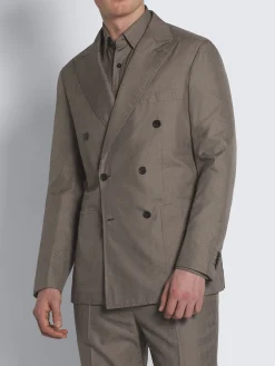 Taupe silk seersucker Asolo trousers