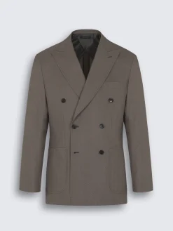 Taupe silk seersucker double-breasted Soffio jacket