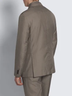 Taupe silk seersucker double-breasted Soffio jacket