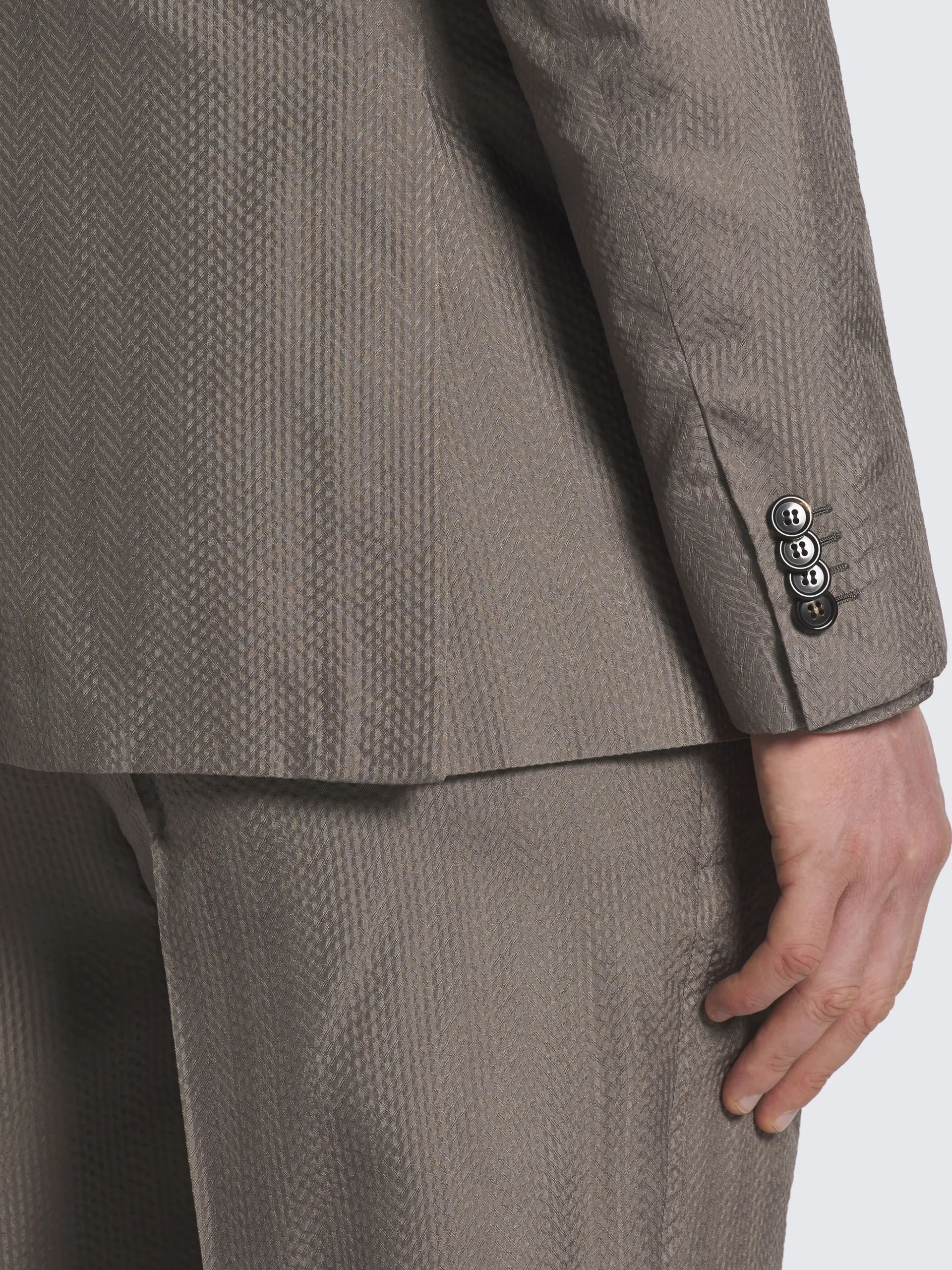 Taupe silk seersucker double-breasted Soffio jacket