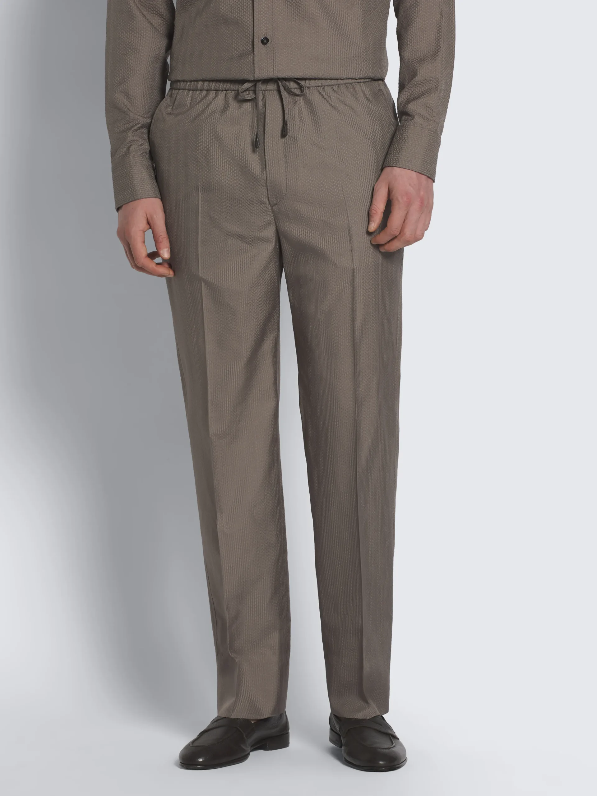 Taupe silk seersucker double-breasted Soffio jacket
