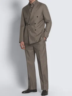 Taupe silk seersucker militry shirt