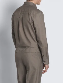 Taupe silk seersucker militry shirt