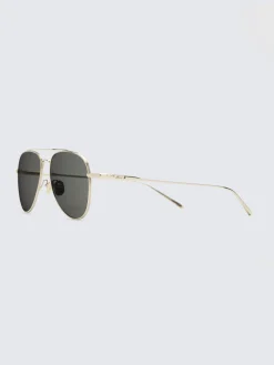 Titanium gold and dark grey double bridge sunglasses
