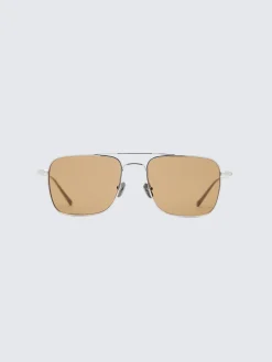 Titanium silver and brown double bridge sunglasses