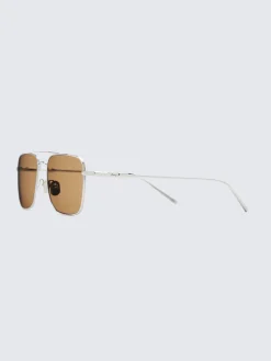 Titanium silver and brown double bridge sunglasses