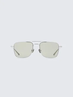Titanium silver and green double bridge sunglasses