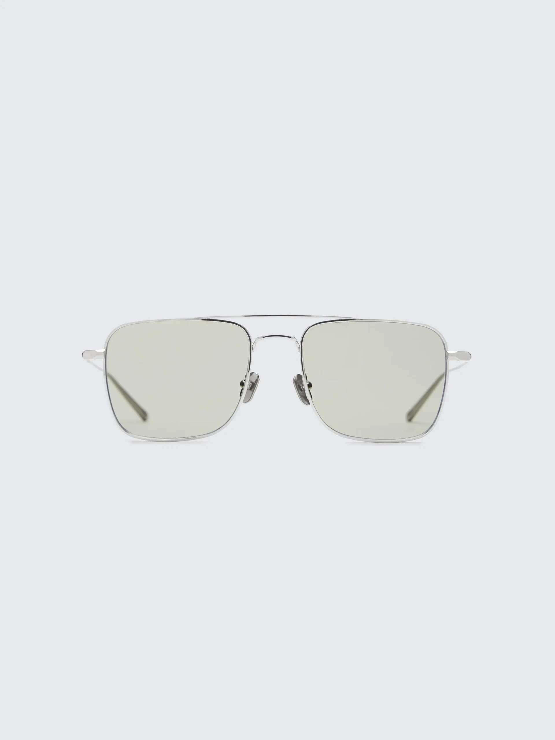 Titanium silver and green double bridge sunglasses