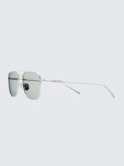 Titanium silver and green double bridge sunglasses