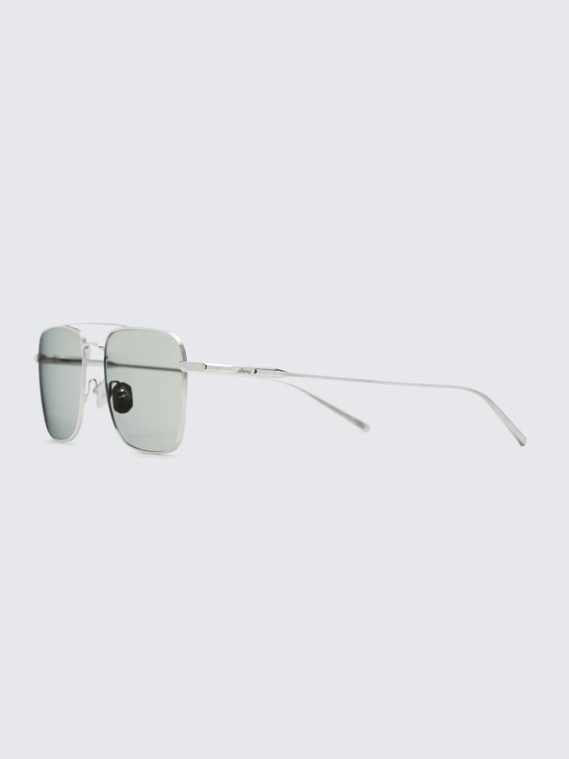 Titanium silver and green double bridge sunglasses