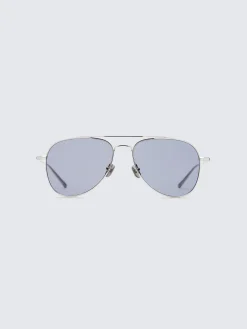 Titanium silver and light grey double bridge sunglasses