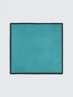 Turquoise and navy blue silk pocket square