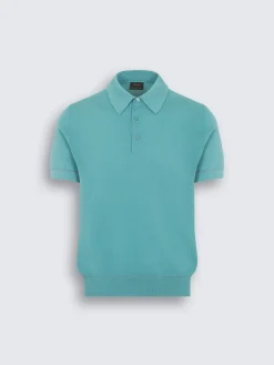 Turquoise blue Sea Island cotton piqué polo