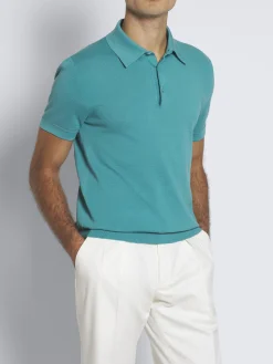 Turquoise blue Sea Island cotton piqué polo