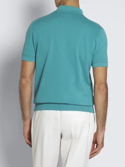 Turquoise blue Sea Island cotton piqué polo