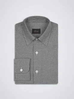 White and black houndstooth Ventiquattro flannel cotton hidden button-down shirt