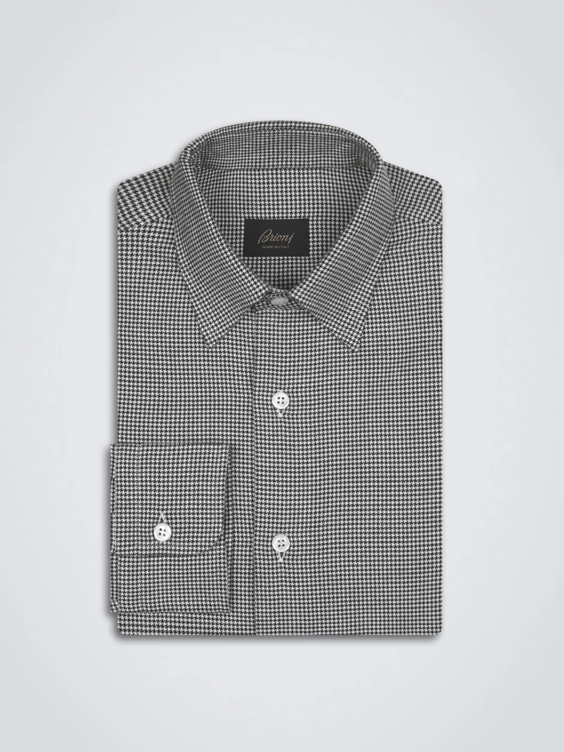 White and black houndstooth Ventiquattro flannel cotton hidden button-down shirt