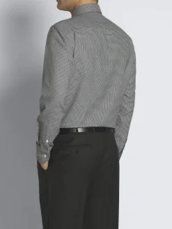 White and black houndstooth Ventiquattro flannel cotton hidden button-down shirt
