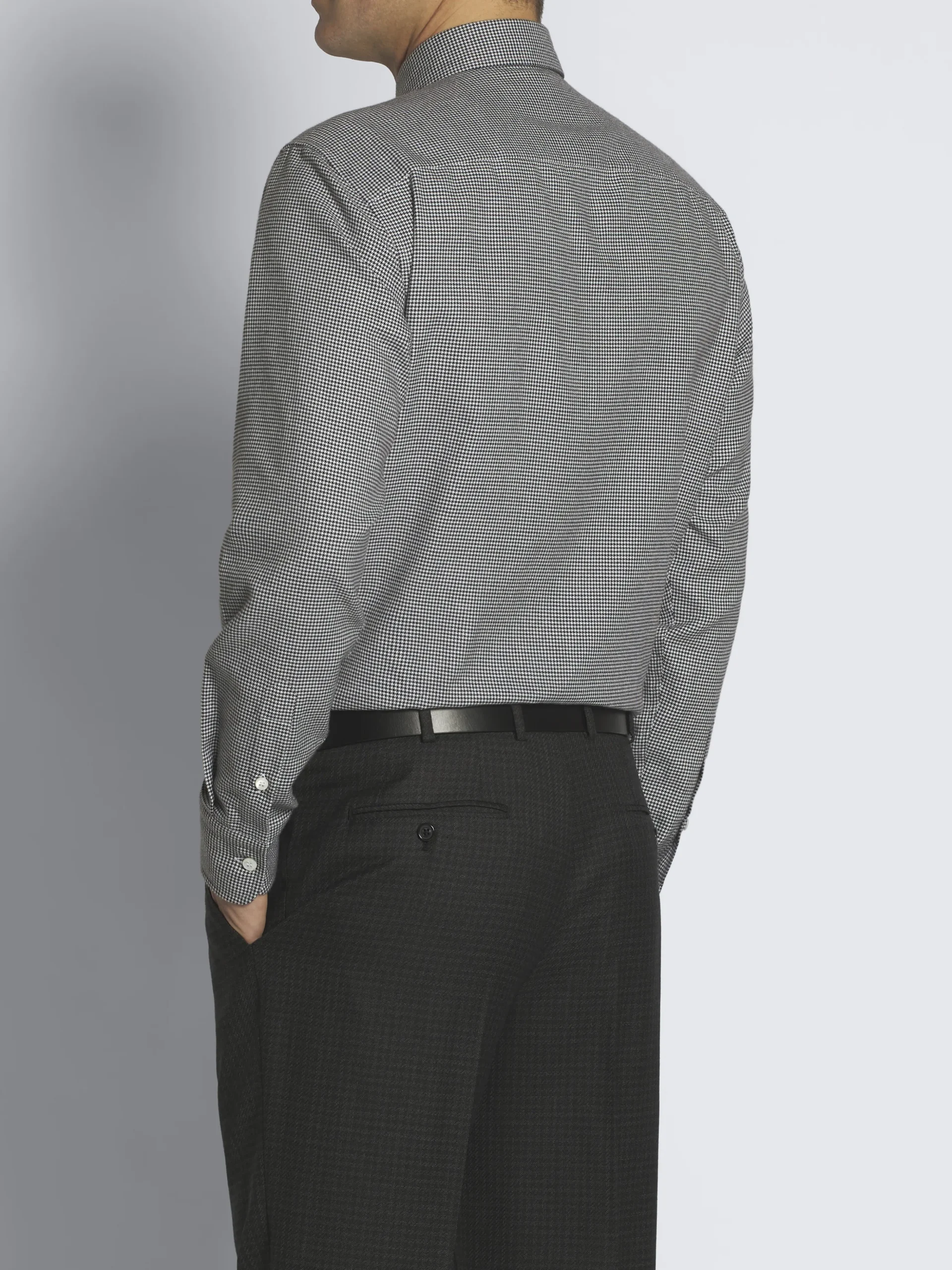 White and black houndstooth Ventiquattro flannel cotton hidden button-down shirt