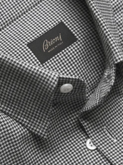 White and black houndstooth Ventiquattro flannel cotton hidden button-down shirt