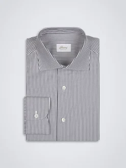 White and dark grey striped organic cotton formal shirt