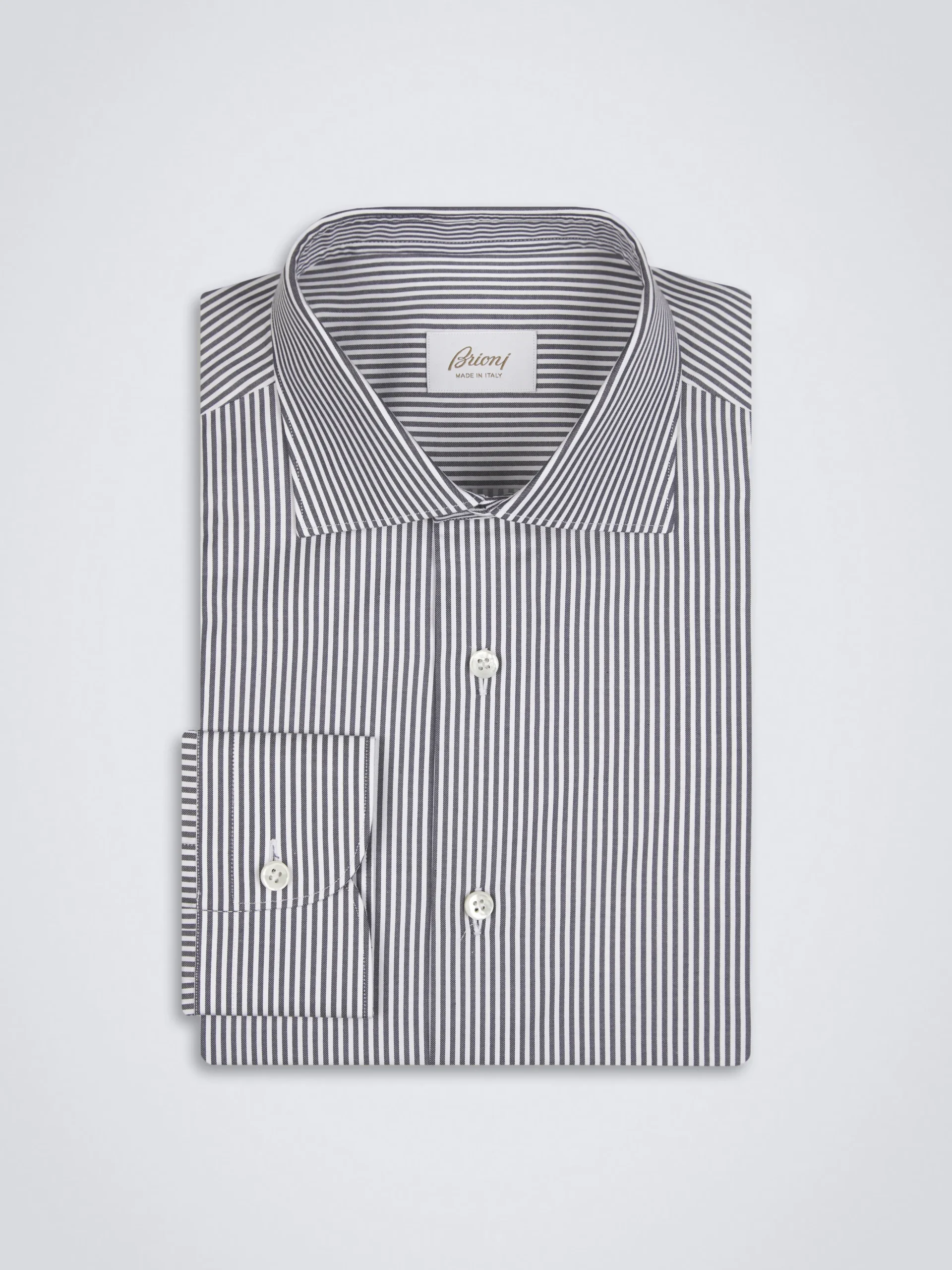 White and dark grey striped organic cotton formal shirt