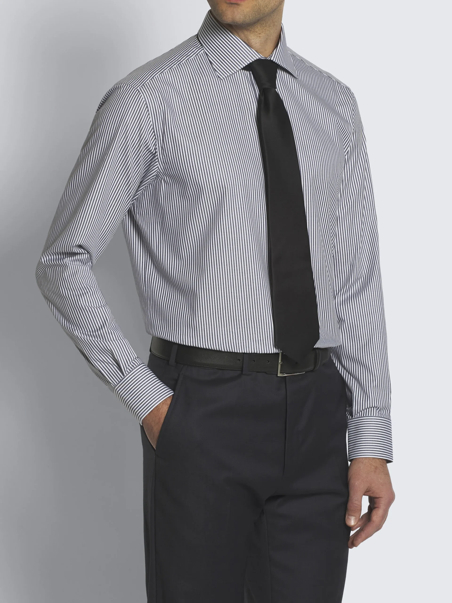 White and dark grey striped organic cotton formal shirt