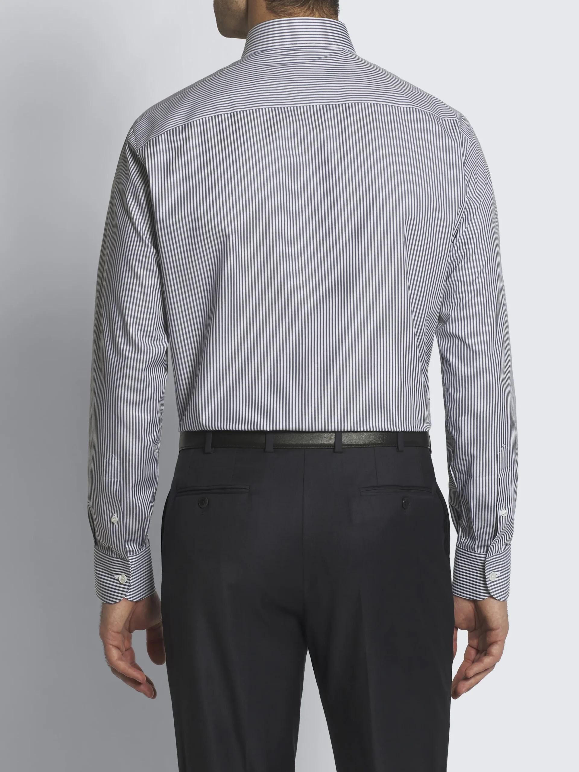 White and dark grey striped organic cotton formal shirt