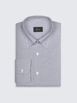 White and grey checked cotton hidded button-down shirt
