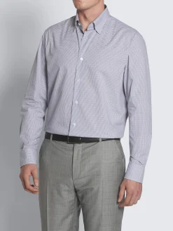 White and grey checked cotton hidded button-down shirt