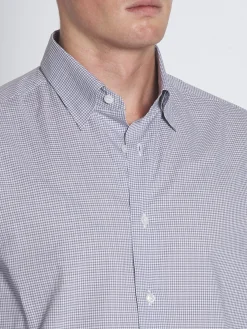 White and grey checked cotton hidded button-down shirt