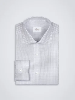White and lead grey checked cotton formal shirt