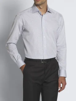 White and lead grey checked cotton formal shirt