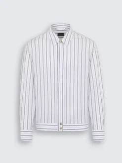 White and lead grey striped cotton seersucker blouson