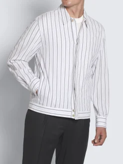 White and lead grey striped cotton seersucker blouson