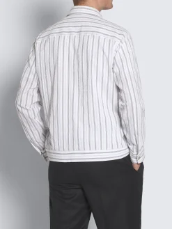White and lead grey striped cotton seersucker blouson