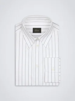 White and lead grey striped cotton twill shirt