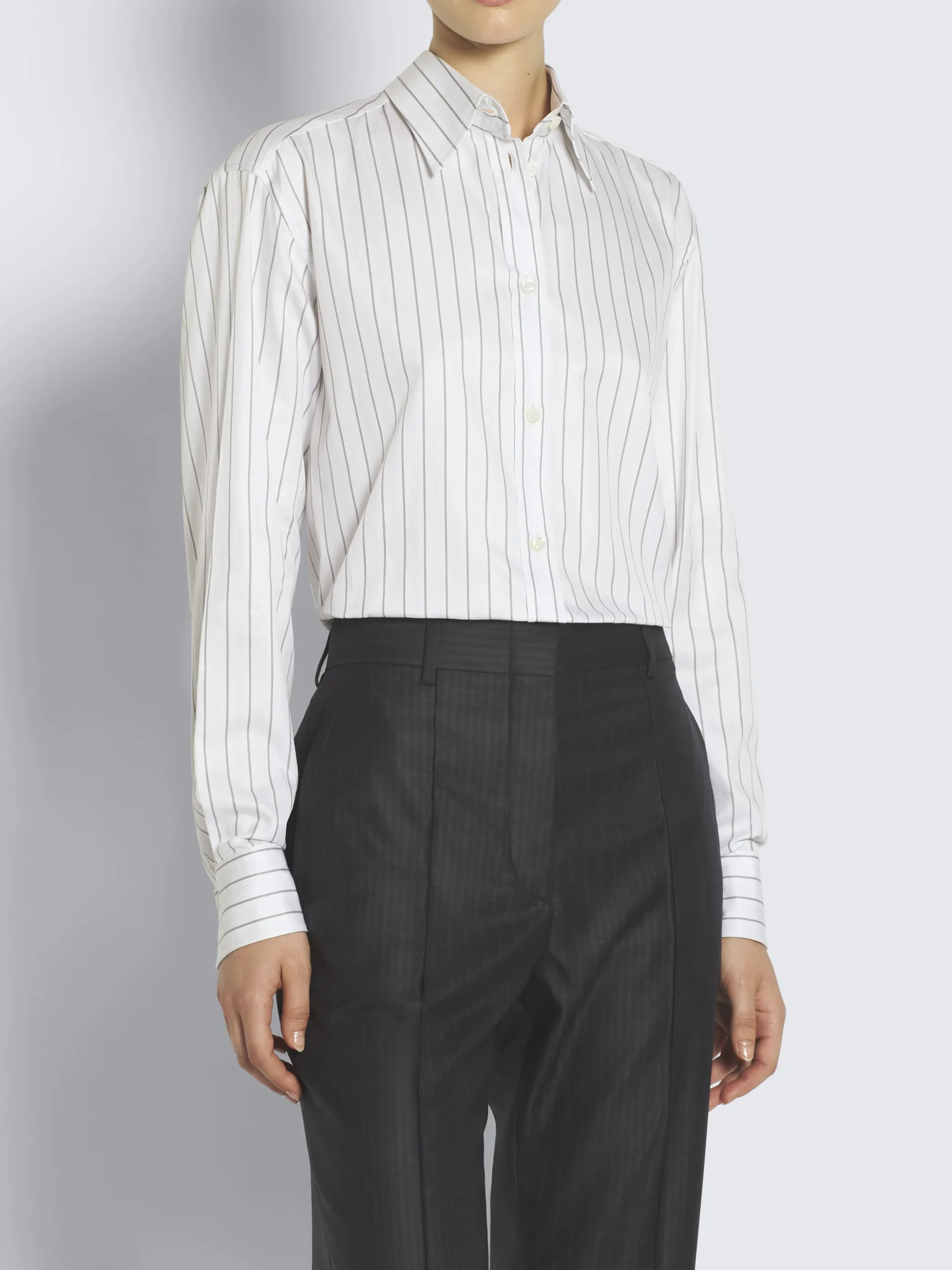 White and lead grey striped cotton twill shirt