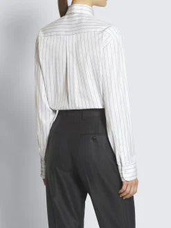 White and lead grey striped cotton twill shirt