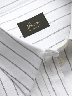 White and lead grey striped cotton twill shirt