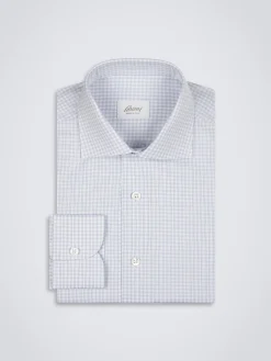 White and light blue checked cotton formal shirt