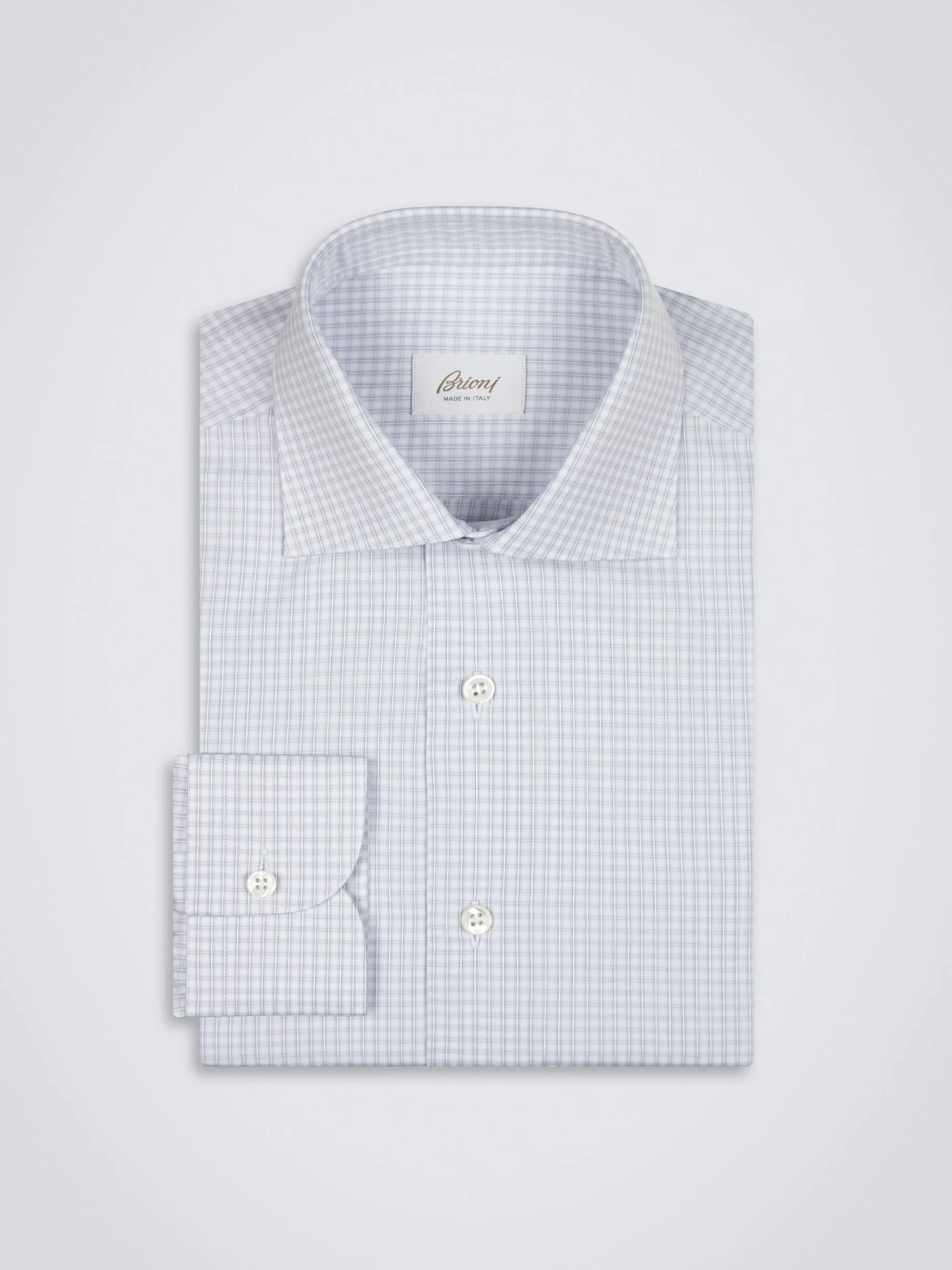 White and light blue checked cotton formal shirt