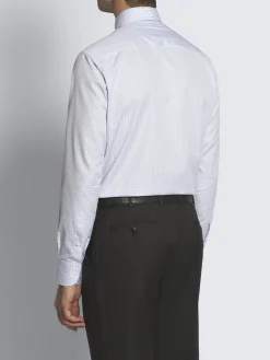 White and light blue checked cotton formal shirt
