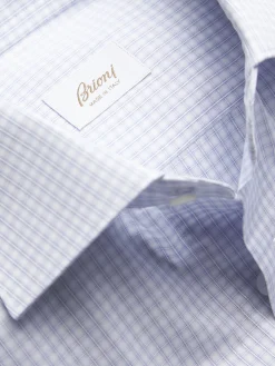 White and light blue checked cotton formal shirt