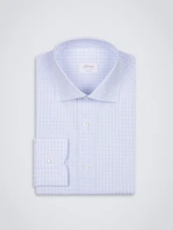White and light blue checked Giza 45 cotton formal shirt