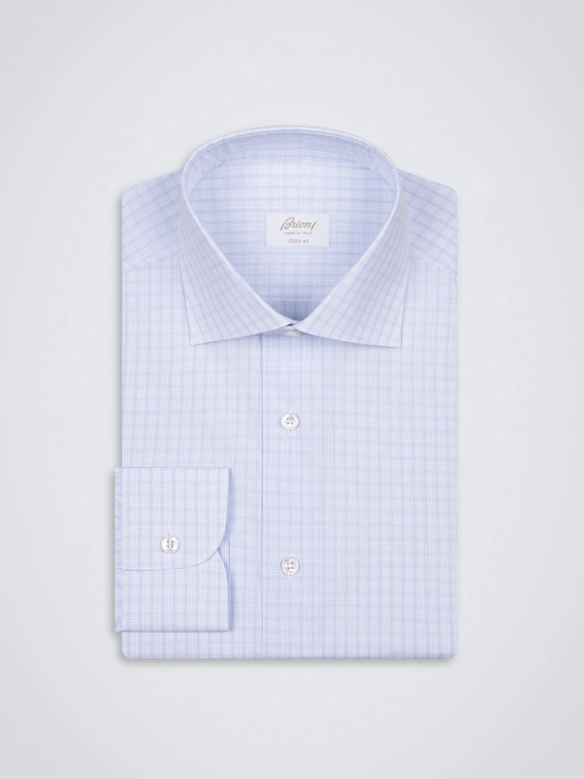 White and light blue checked Giza 45 cotton formal shirt