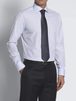 White and light blue checked Giza 45 cotton formal shirt