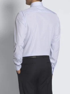 White and light blue checked Giza 45 cotton formal shirt